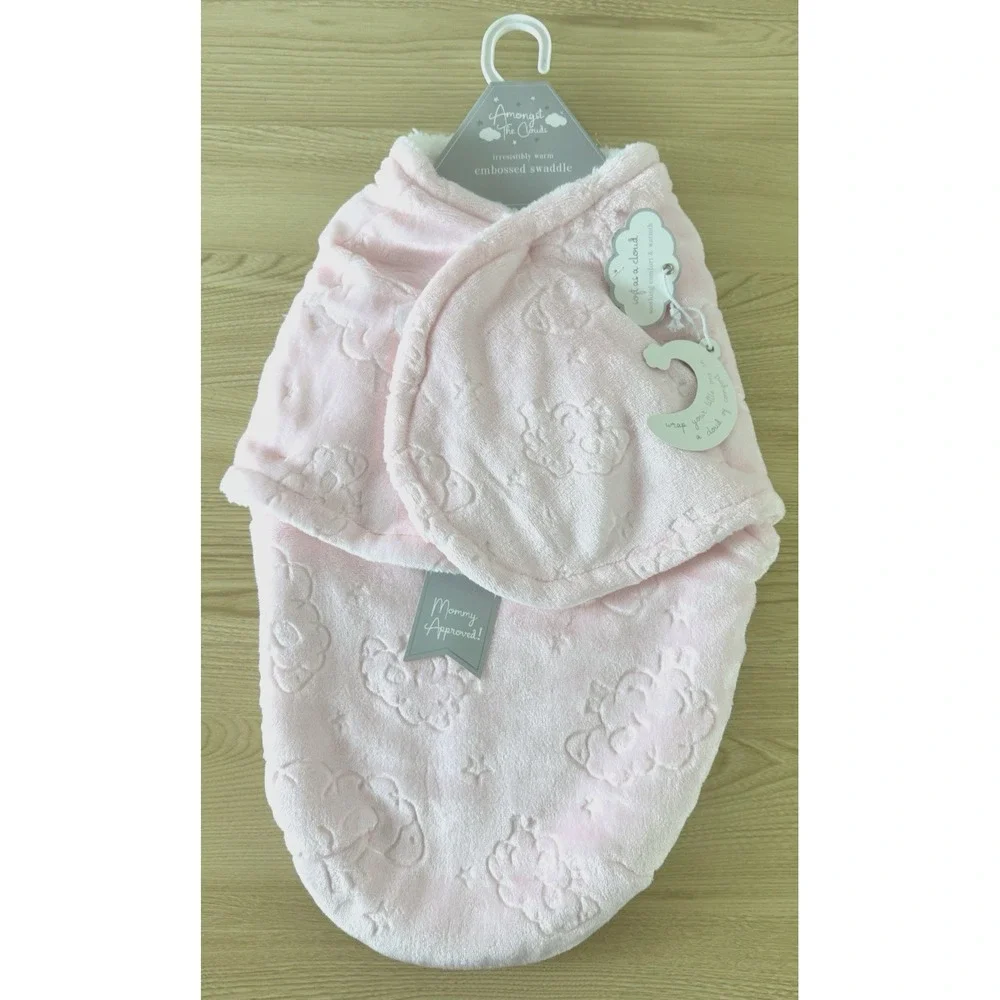Amongst the Clouds Pink Embossed Swaddle 0-3M Sherpa Fleece NWT Baby Girl